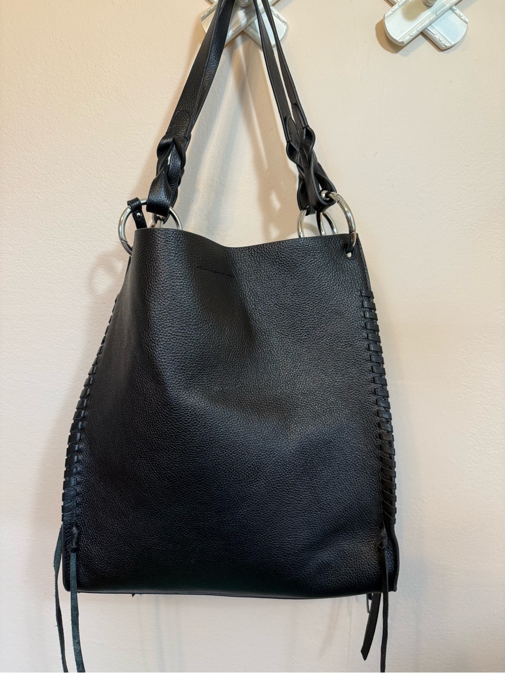 Rebecca Minkoff Black Leather Shoulder Hobo with Ring Accents - Picture 2 of 5